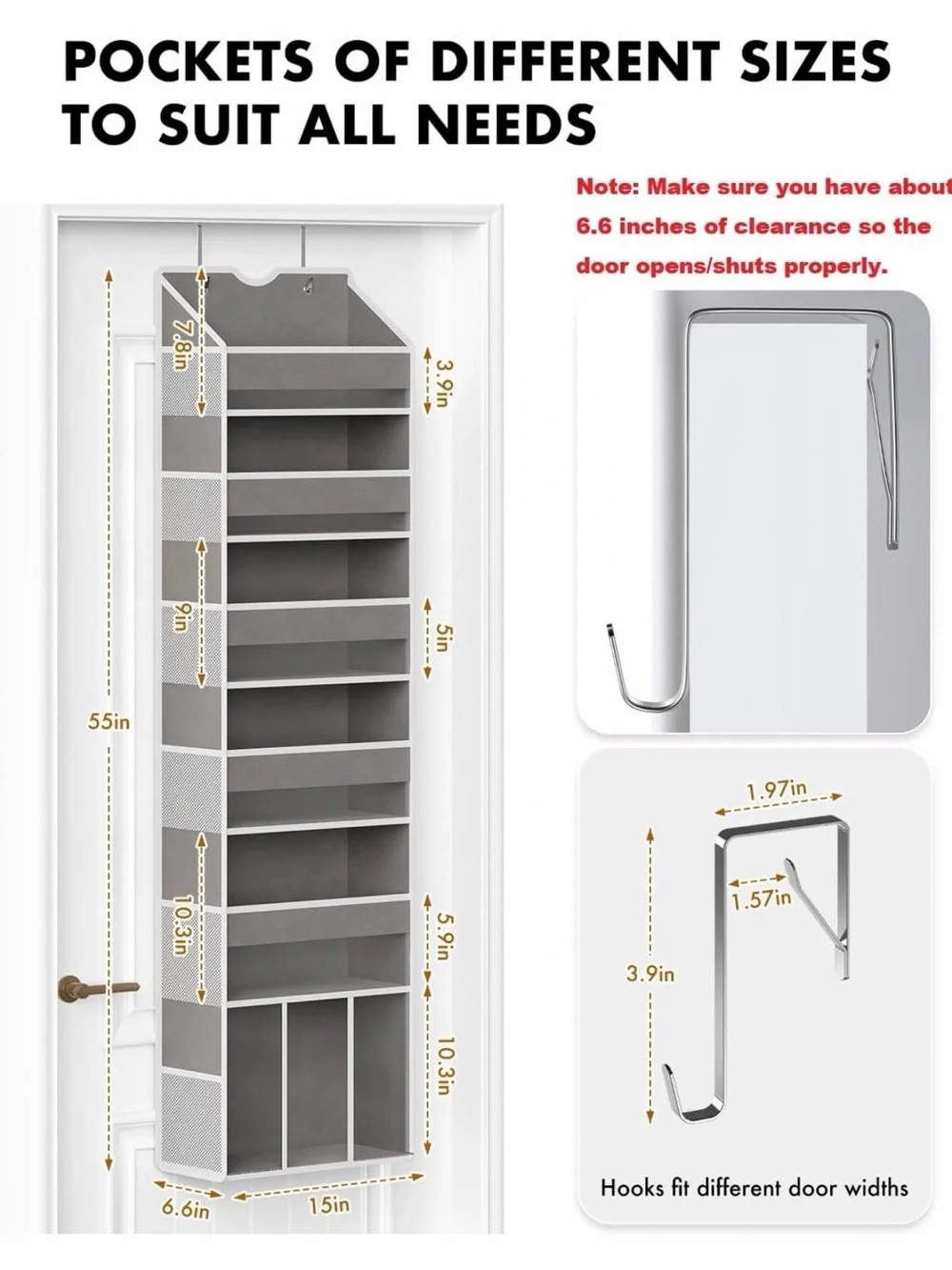 Over the Door Hanging Organizer for Bathroom & Nursery - 6 Shelf